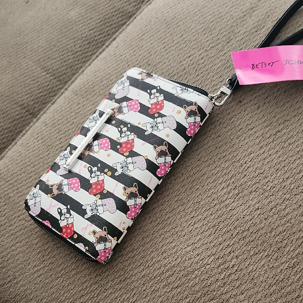 Betsey Johnson Black and White Striped Floral Wallet